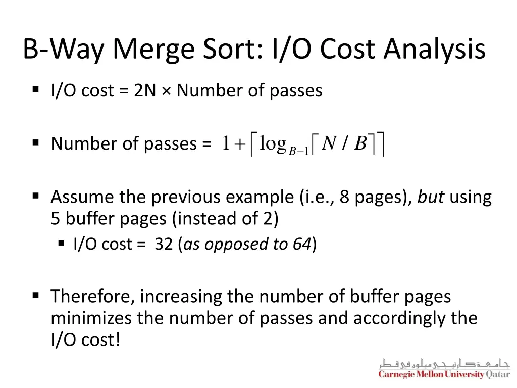 b way merge sort i o cost analysis