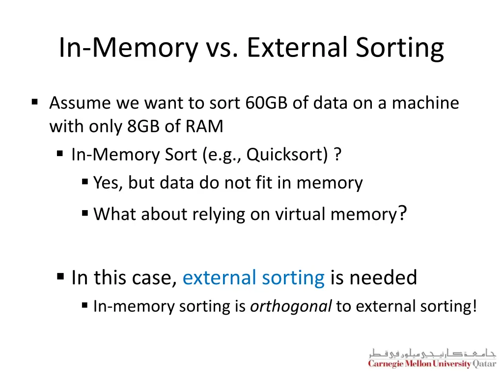 in memory vs external sorting