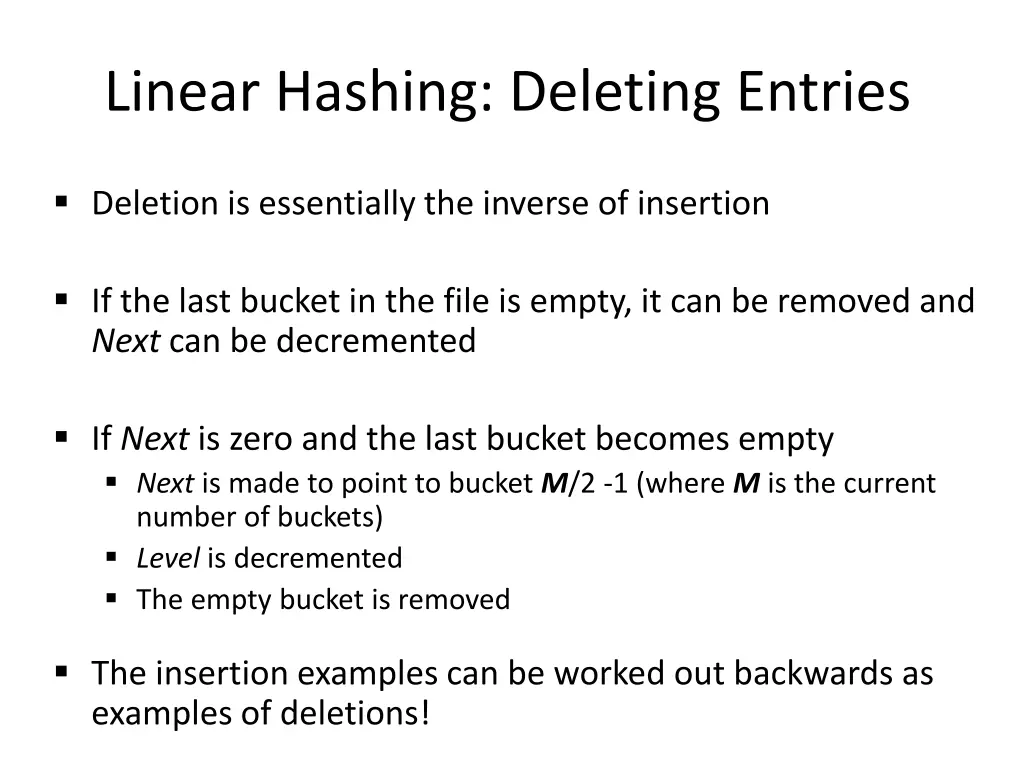 linear hashing deleting entries