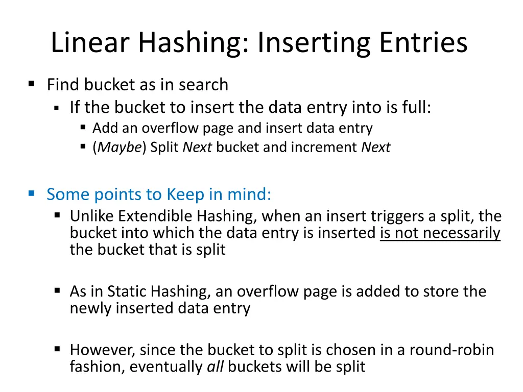 linear hashing inserting entries