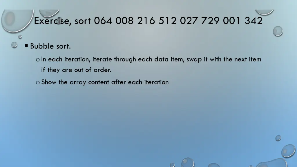 exercise sort 064 008 216 512 027 729 001 342 1