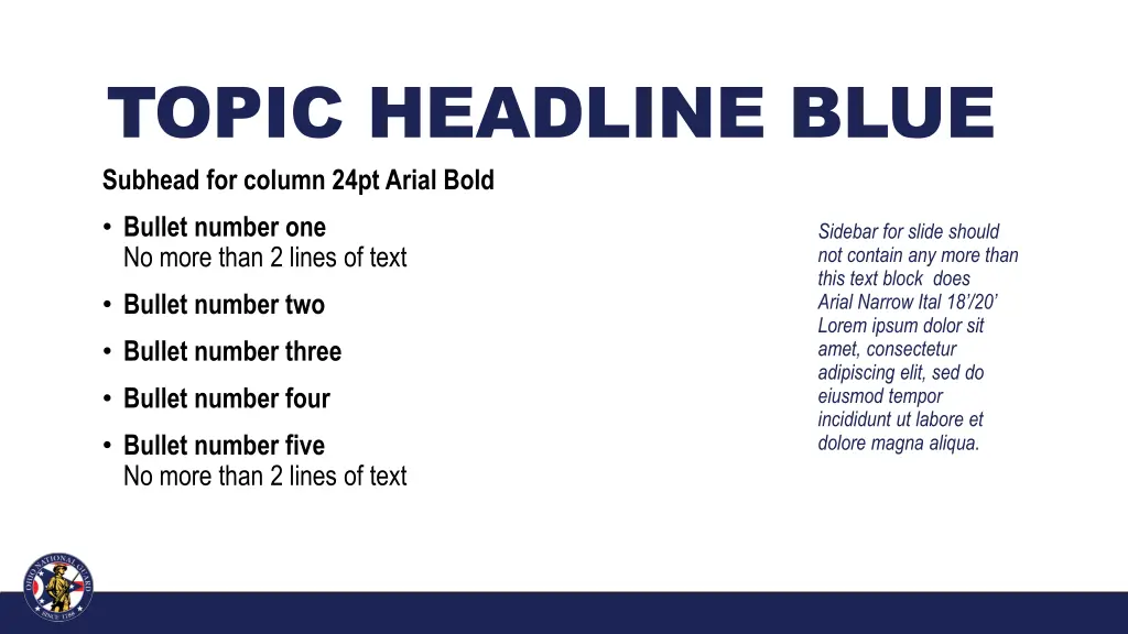 topic headline blue subhead for column 24pt arial