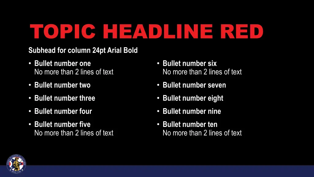 topic headline red subhead for column 24pt arial