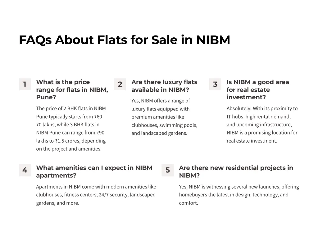 faqs about flats for sale in nibm