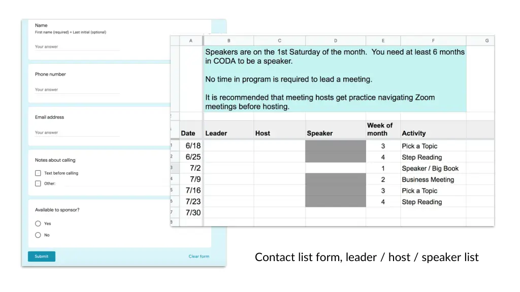 contact list form leader host speaker list