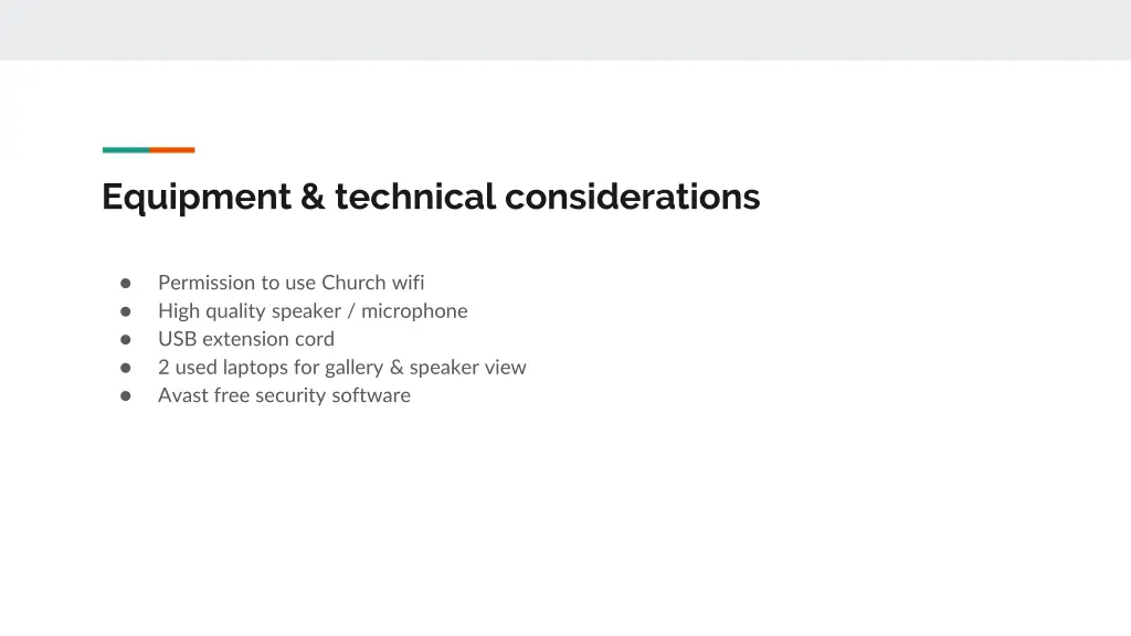 equipment technical considerations
