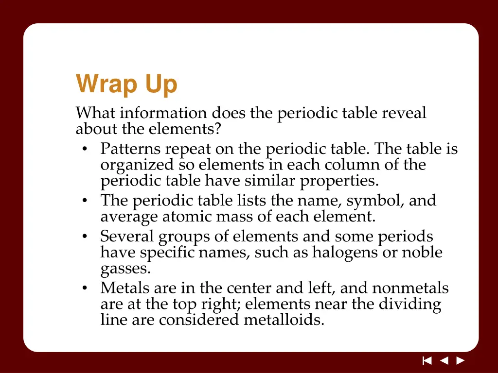 wrap up what information does the periodic table