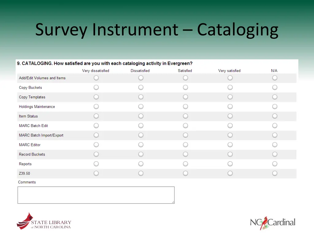 survey instrument cataloging