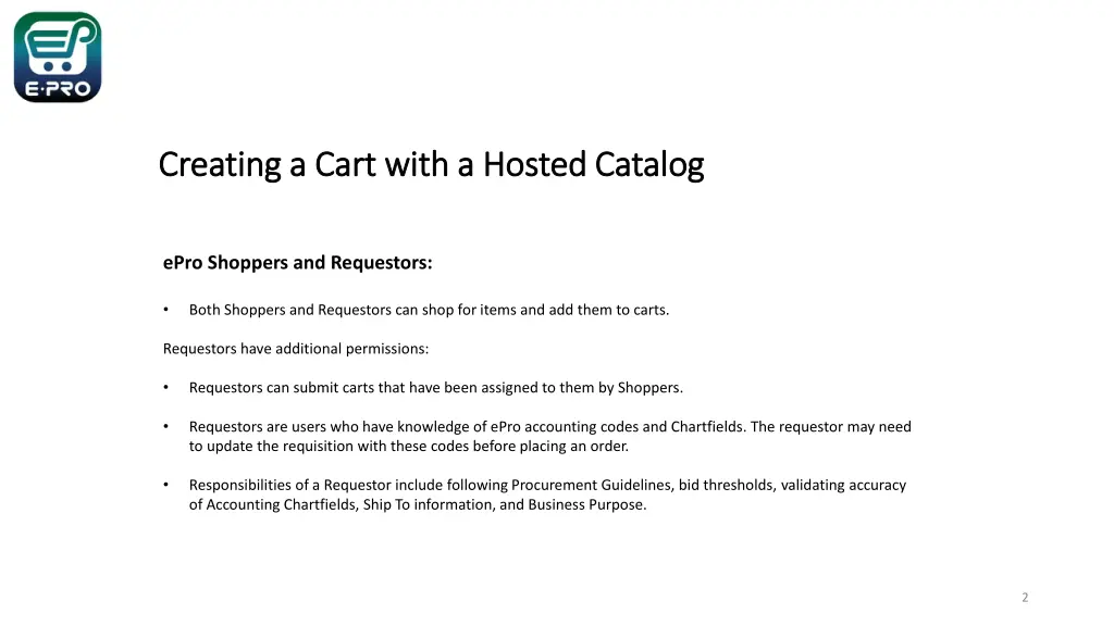 creating a cart with a hosted catalog creating