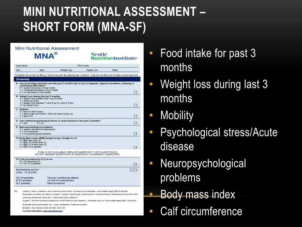 mini nutritional assessment short form mna sf