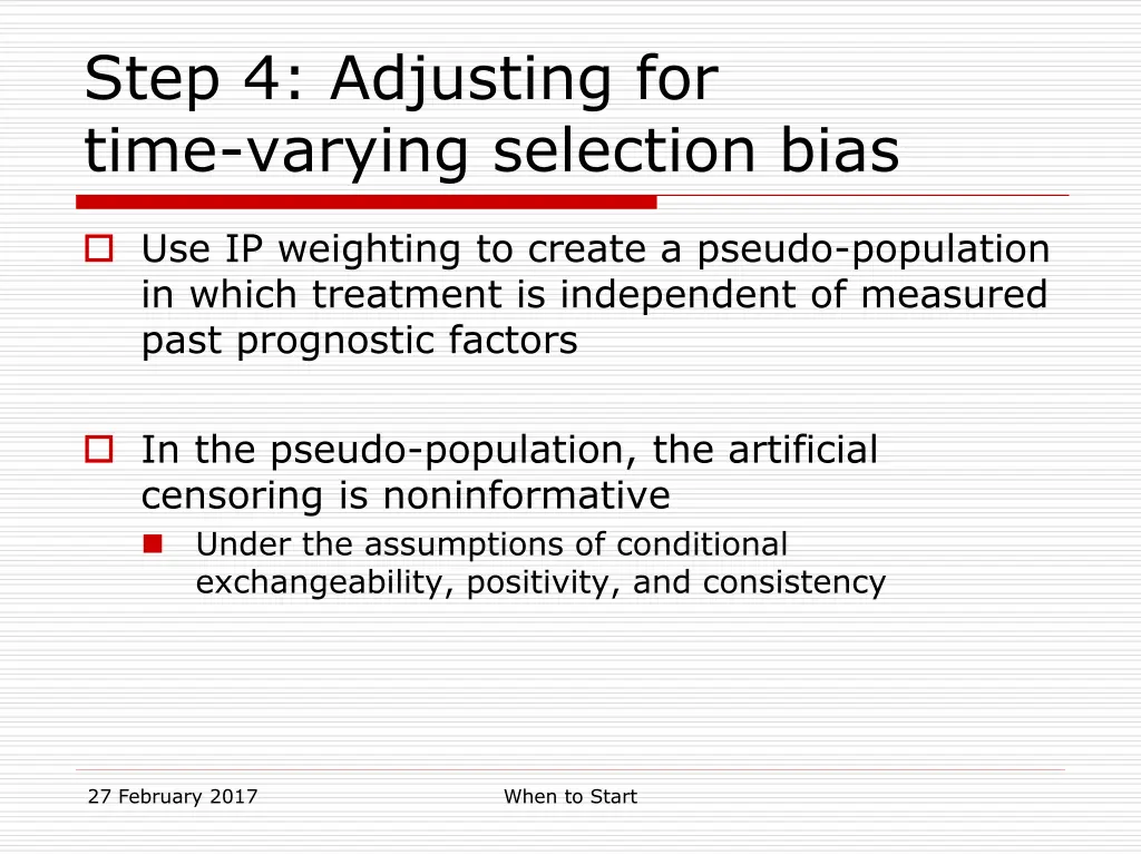 step 4 adjusting for time varying selection bias