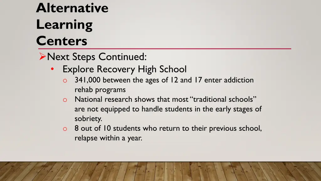 alternative learning centers next steps continued