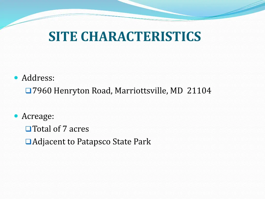 site characteristics