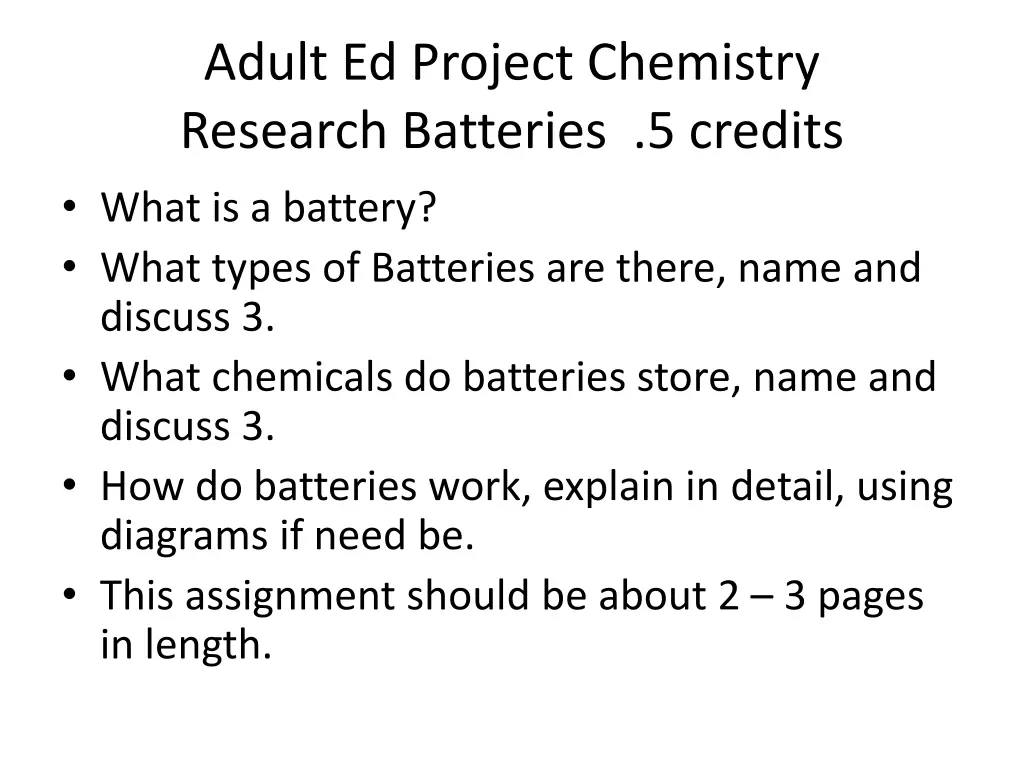 adult ed project chemistry research batteries