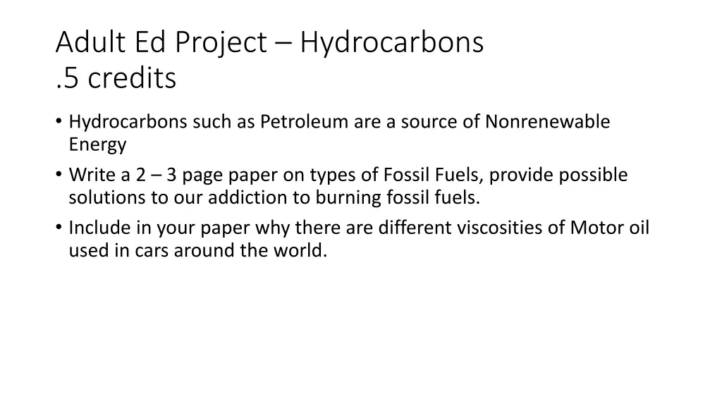 adult ed project hydrocarbons 5 credits