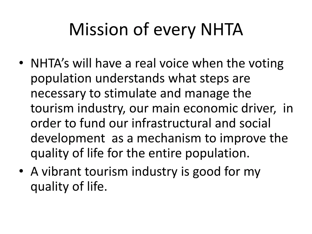 mission of every nhta