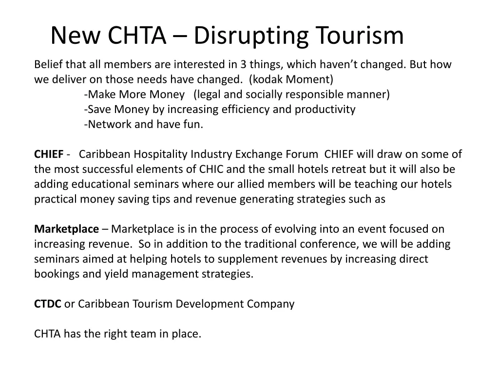 new chta disrupting tourism