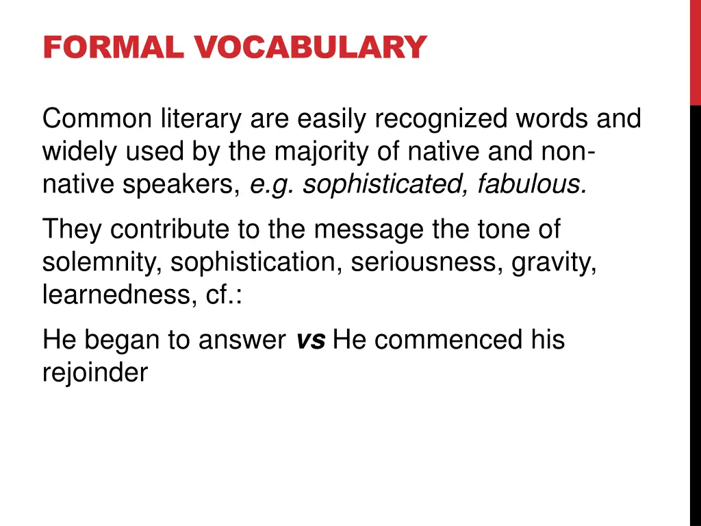 formal vocabulary