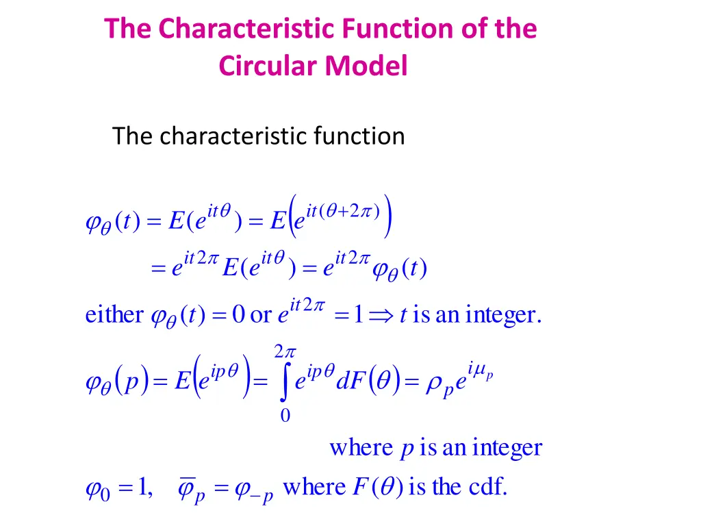 the characteristic function of the circular model
