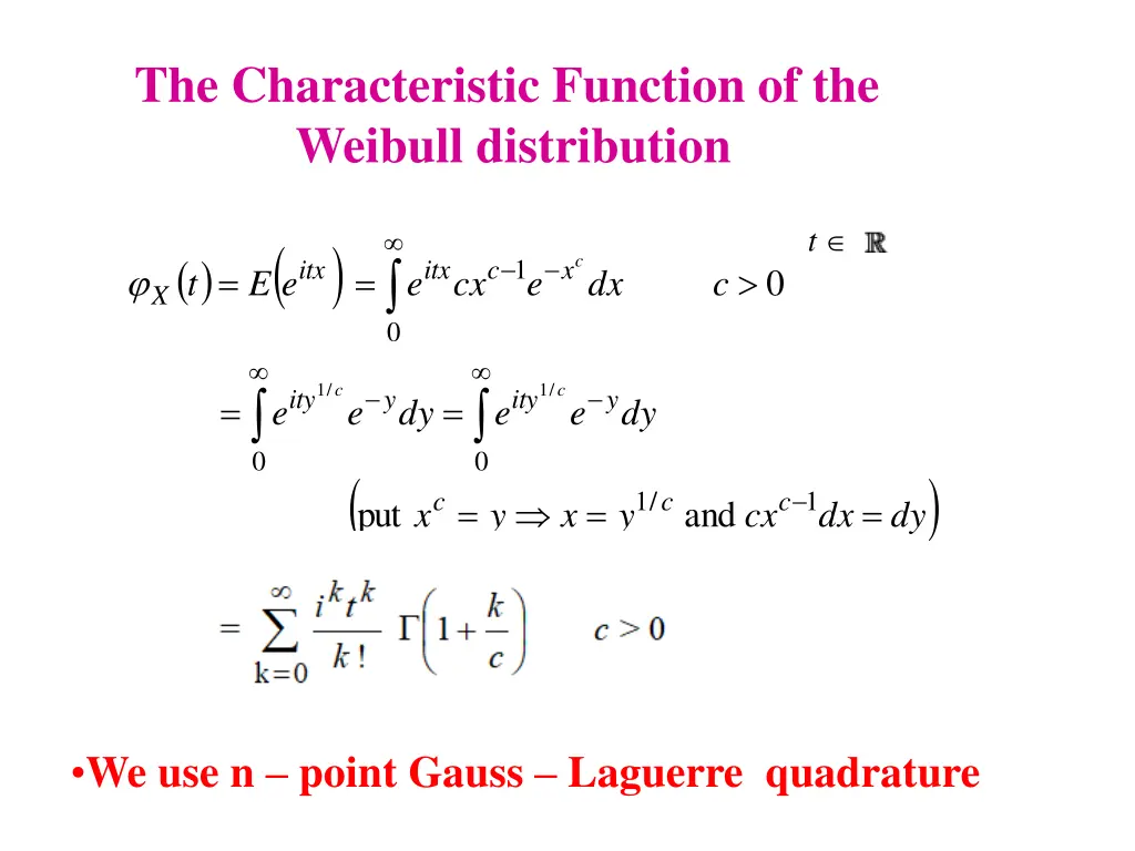 the characteristic function of the weibull