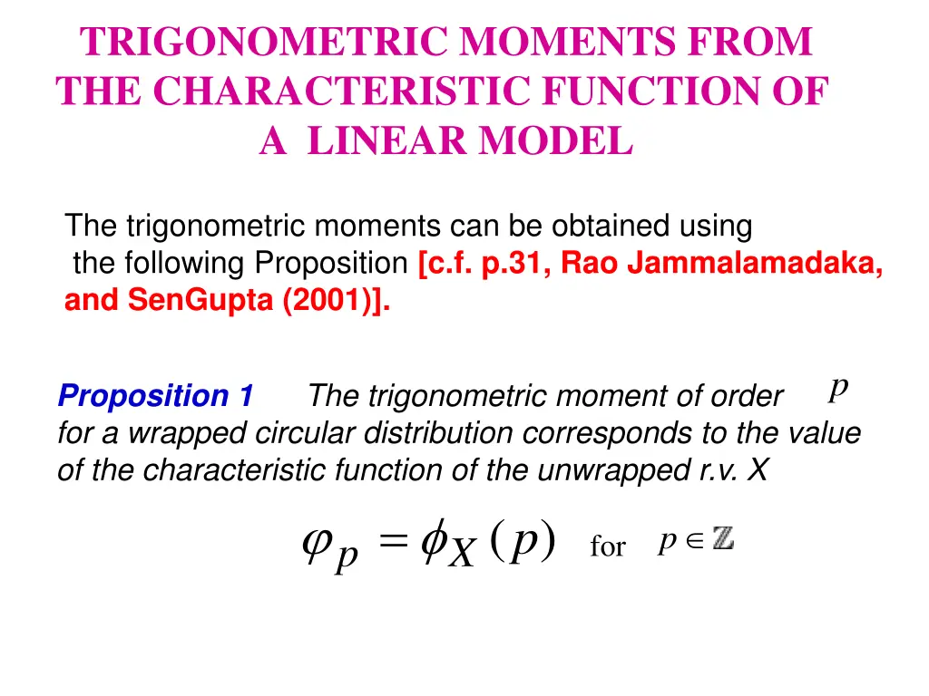 trigonometric moments from the characteristic
