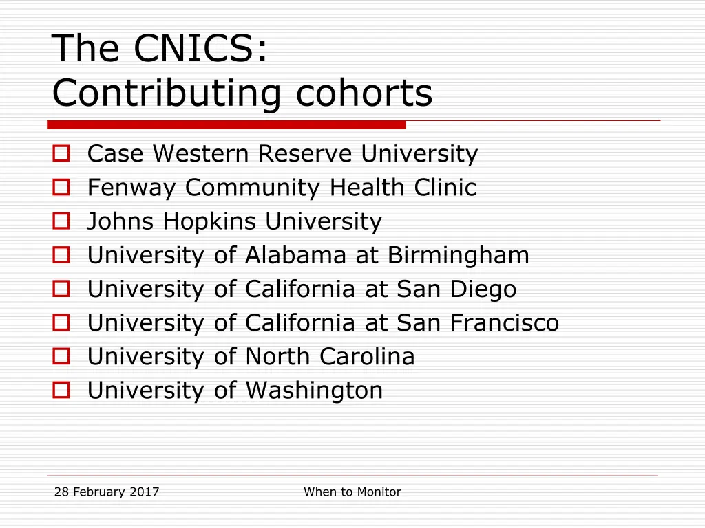 the cnics contributing cohorts