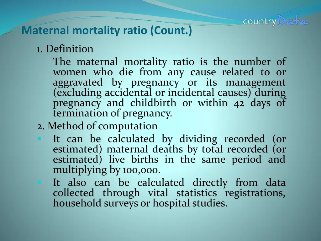 maternal mortality ratio count