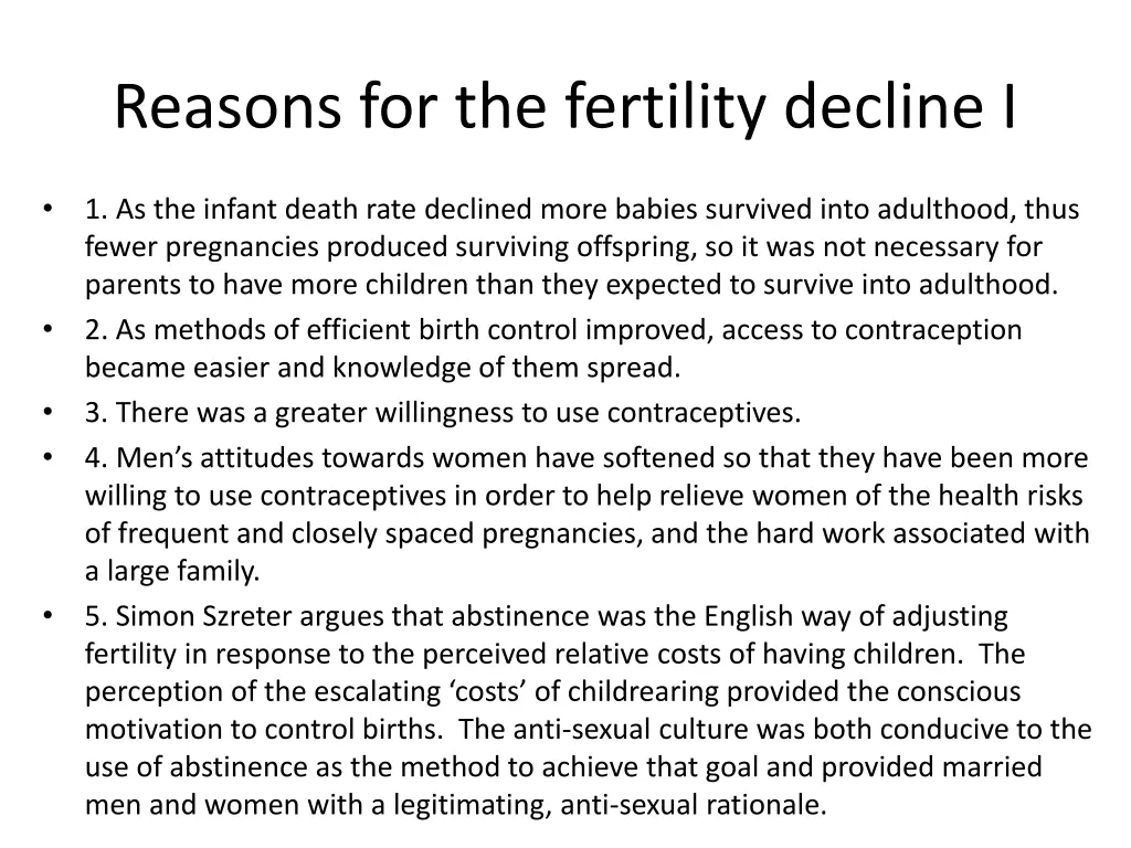 reasons for the fertility decline i