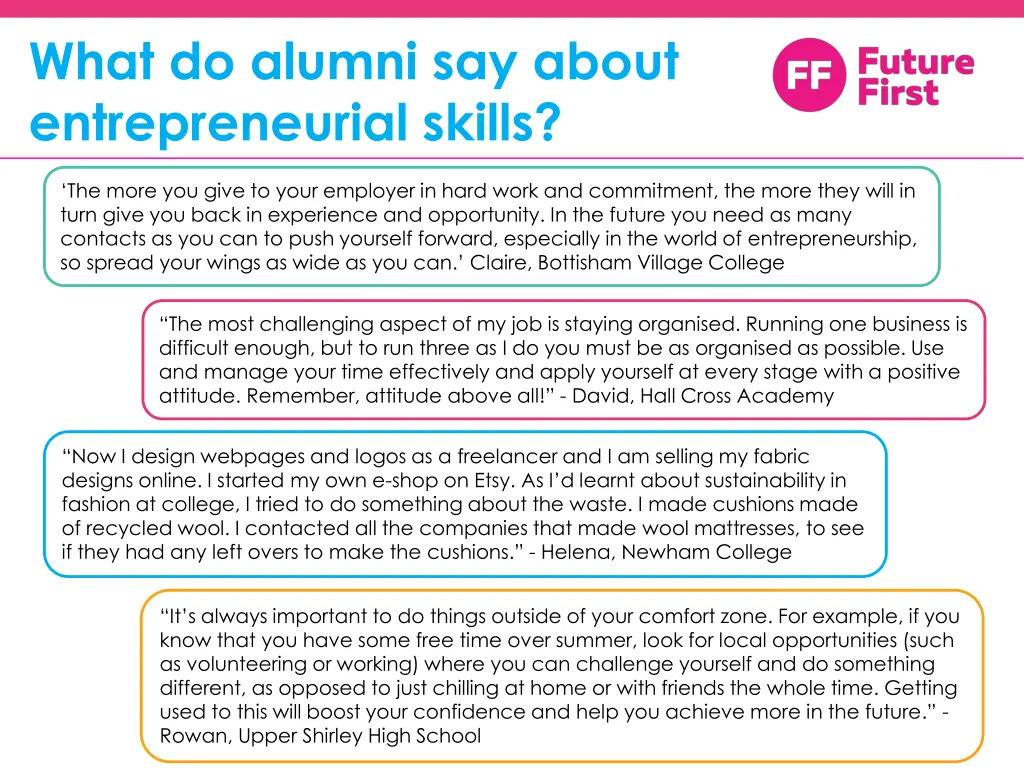 what do alumni say about entrepreneurial skills