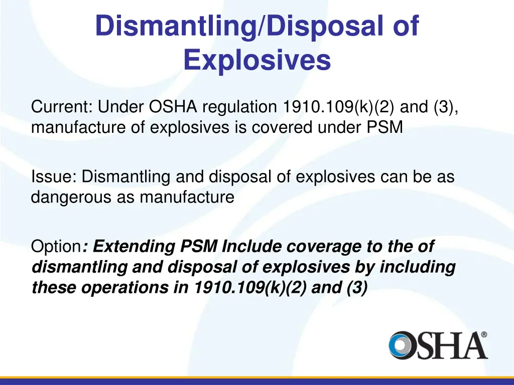 dismantling disposal of explosives
