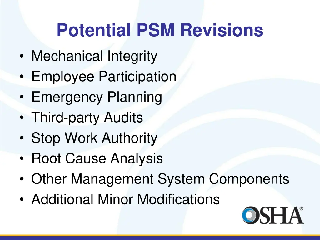 potential psm revisions mechanical integrity