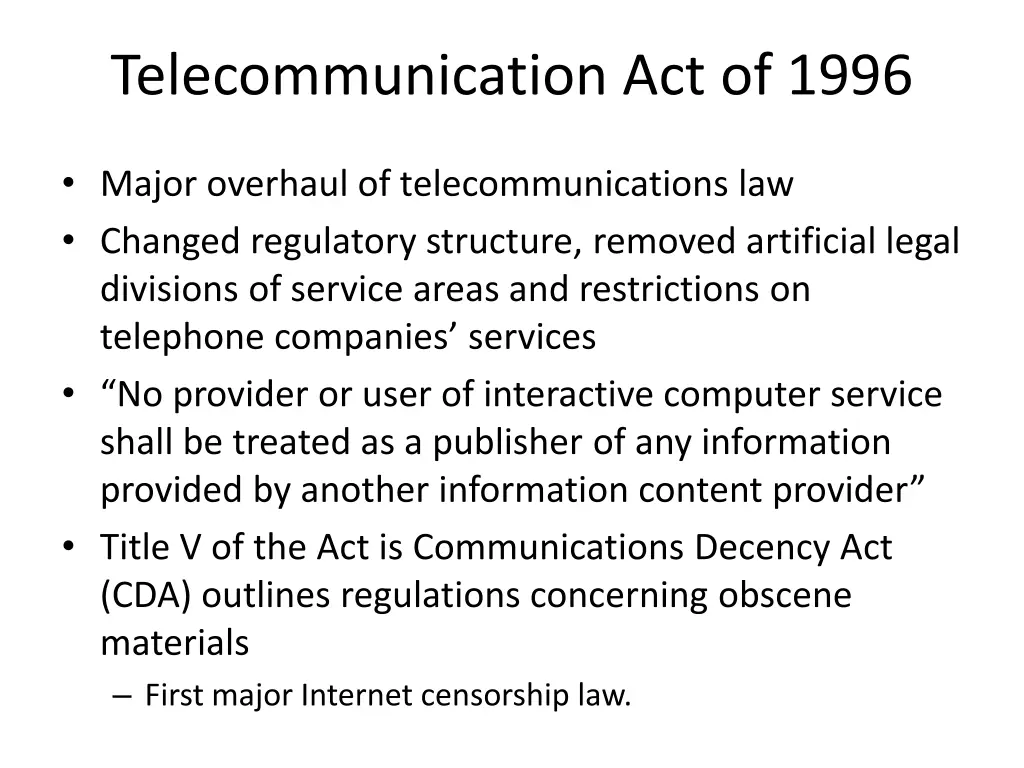 telecommunication act of 1996
