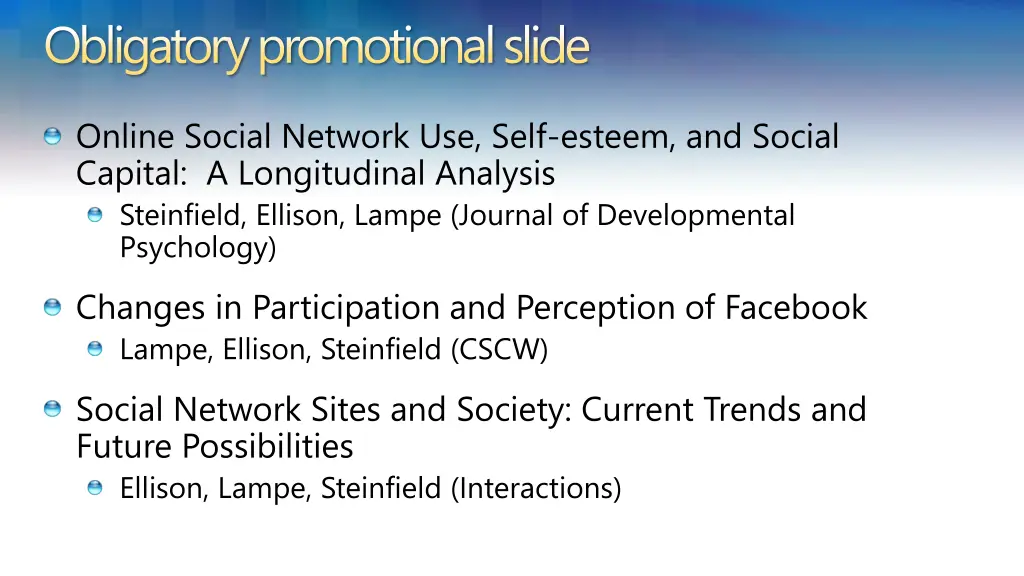 obligatory promotional slide