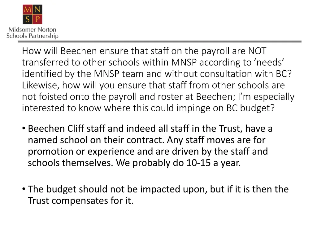 how will beechen ensure that staff on the payroll