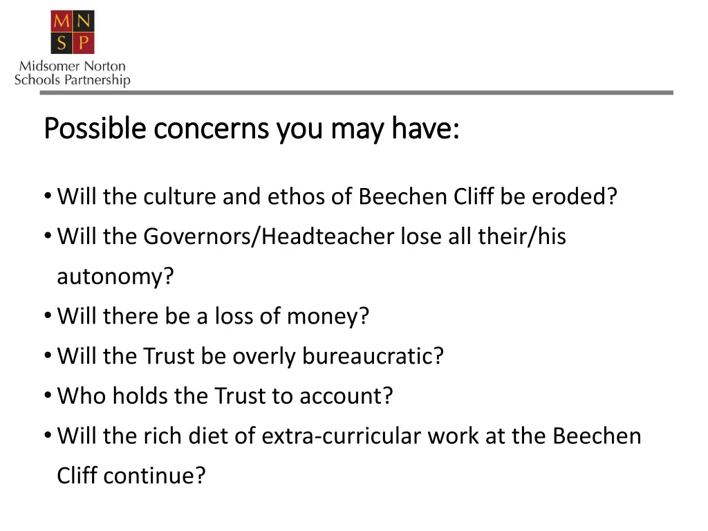 possible concerns you may have possible concerns