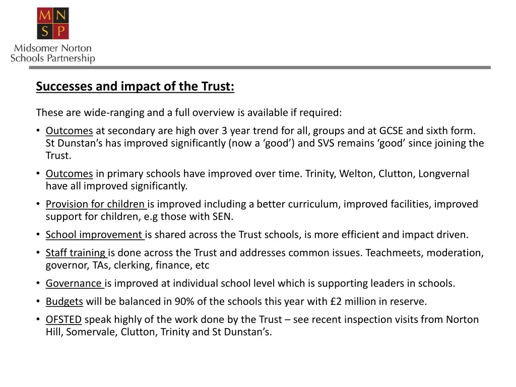 successes and impact of the trust