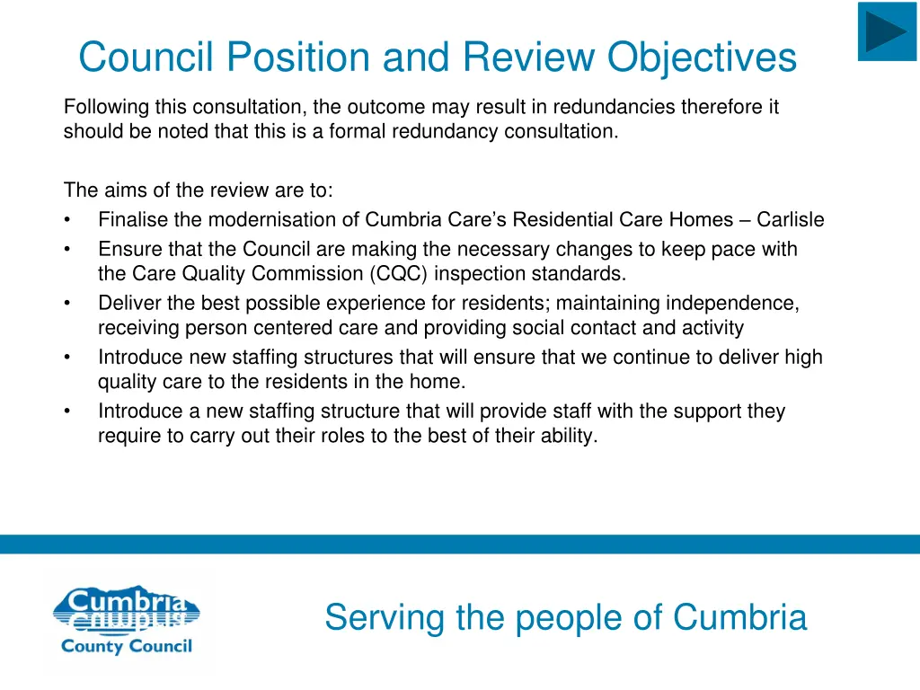 council position and review objectives