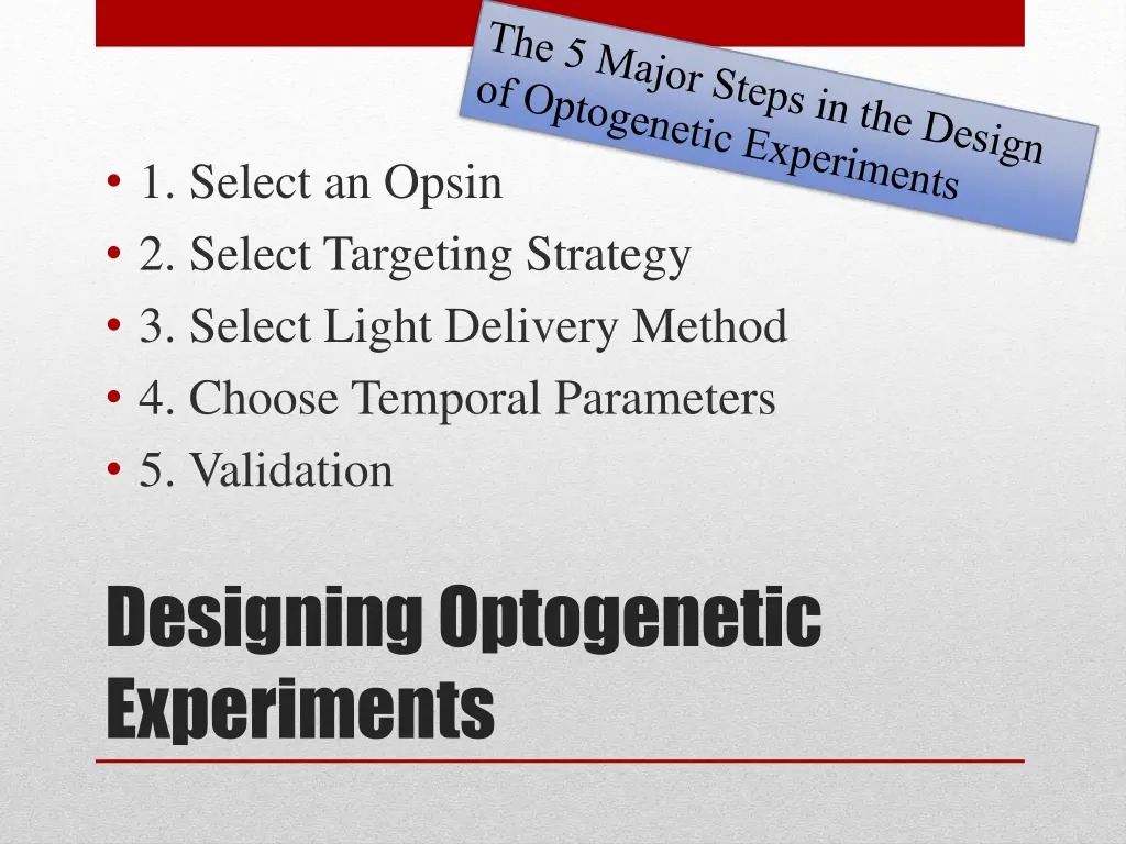 1 select an opsin 2 select targeting strategy