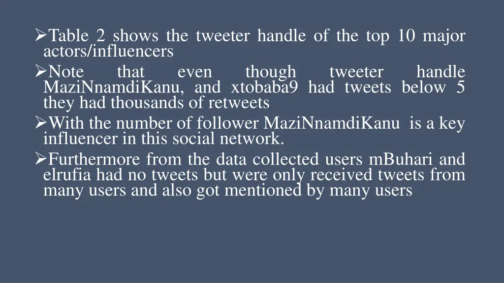 table 2 shows the tweeter handle