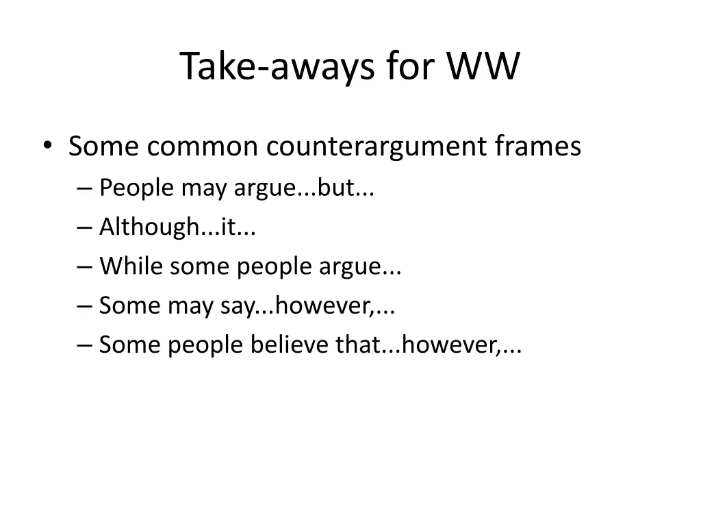 take aways for ww