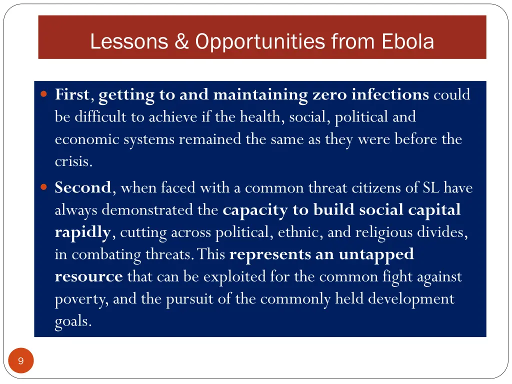 lessons opportunities from ebola
