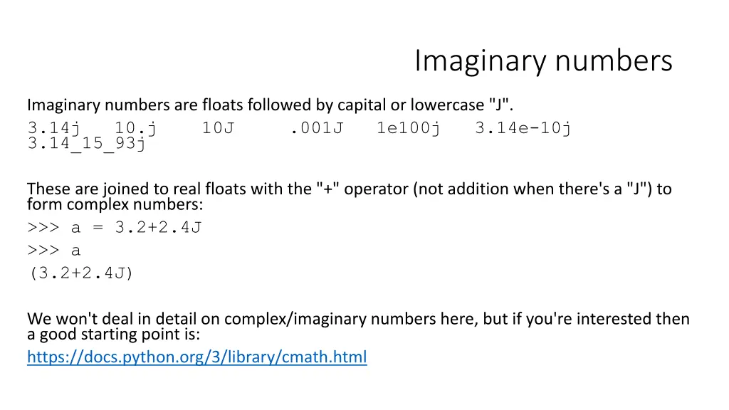 imaginary numbers