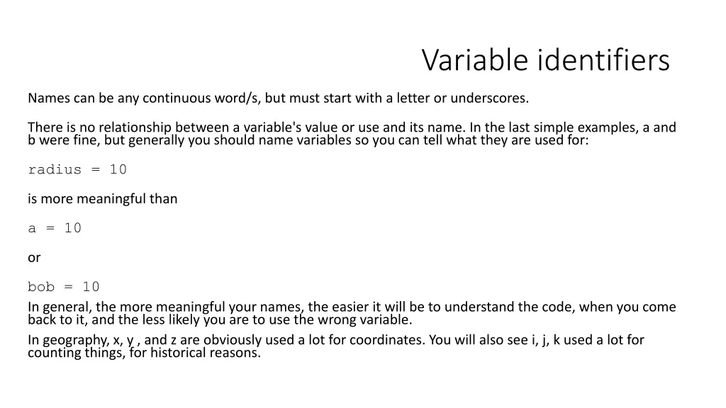 variable identifiers