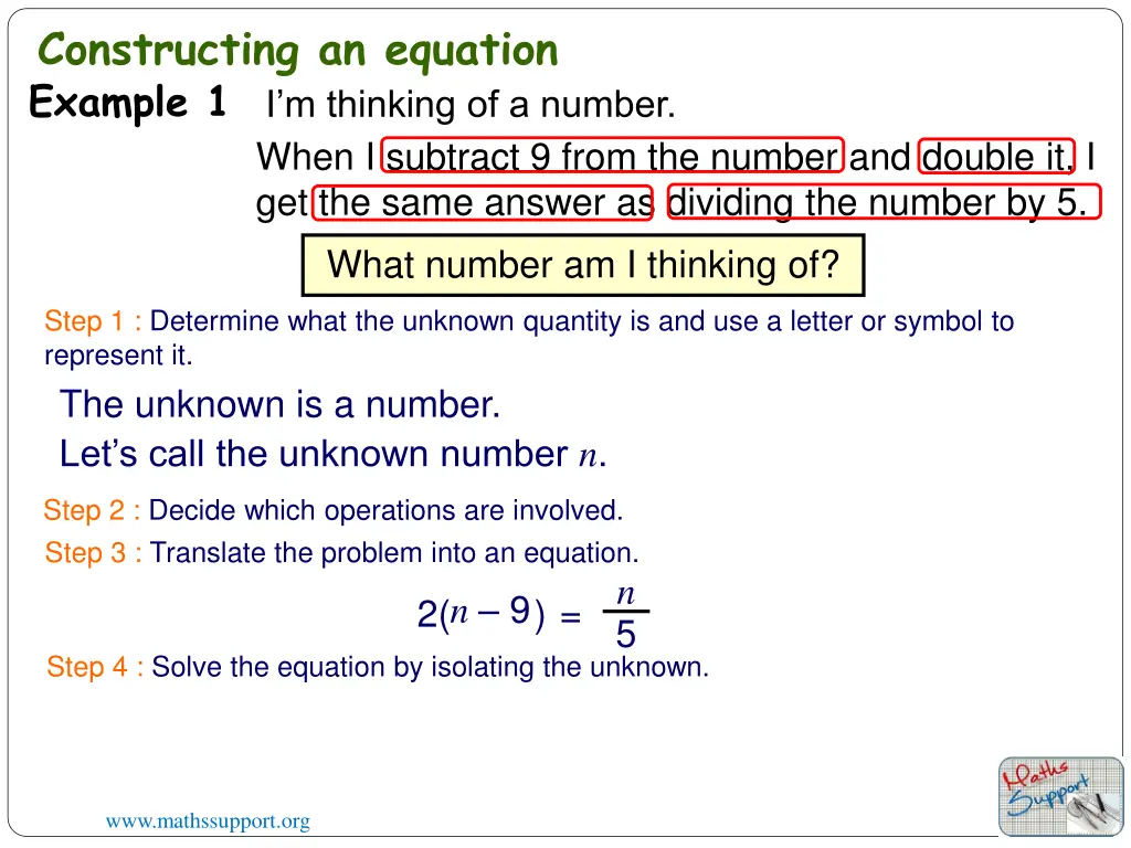 constructing an equation example 1 i m thinking