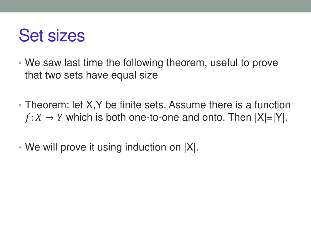 set sizes