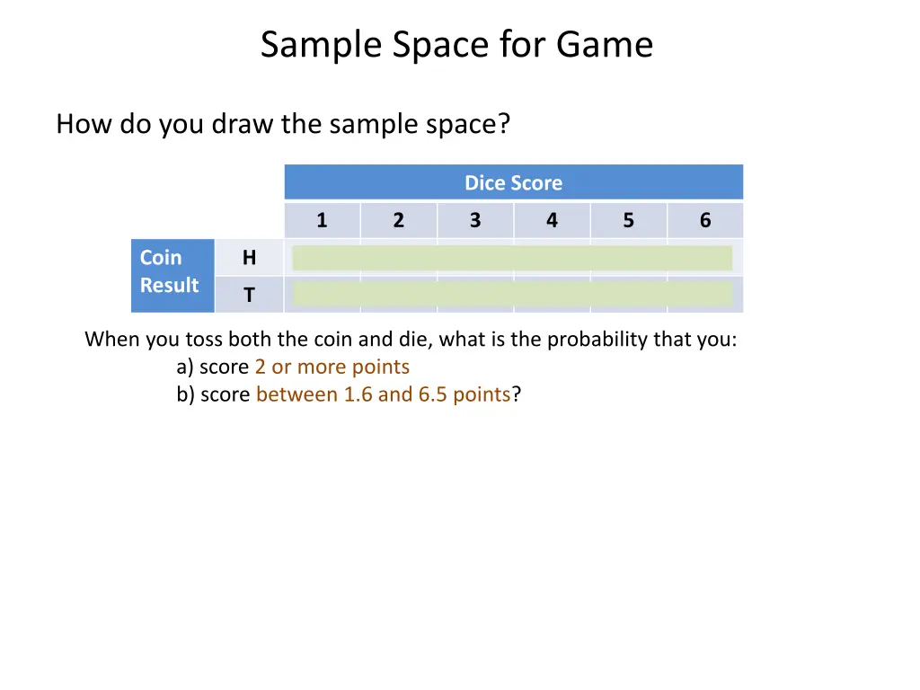sample space for game