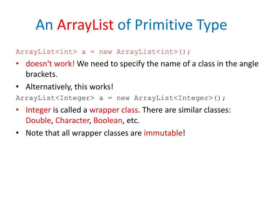 an arraylist of primitive type