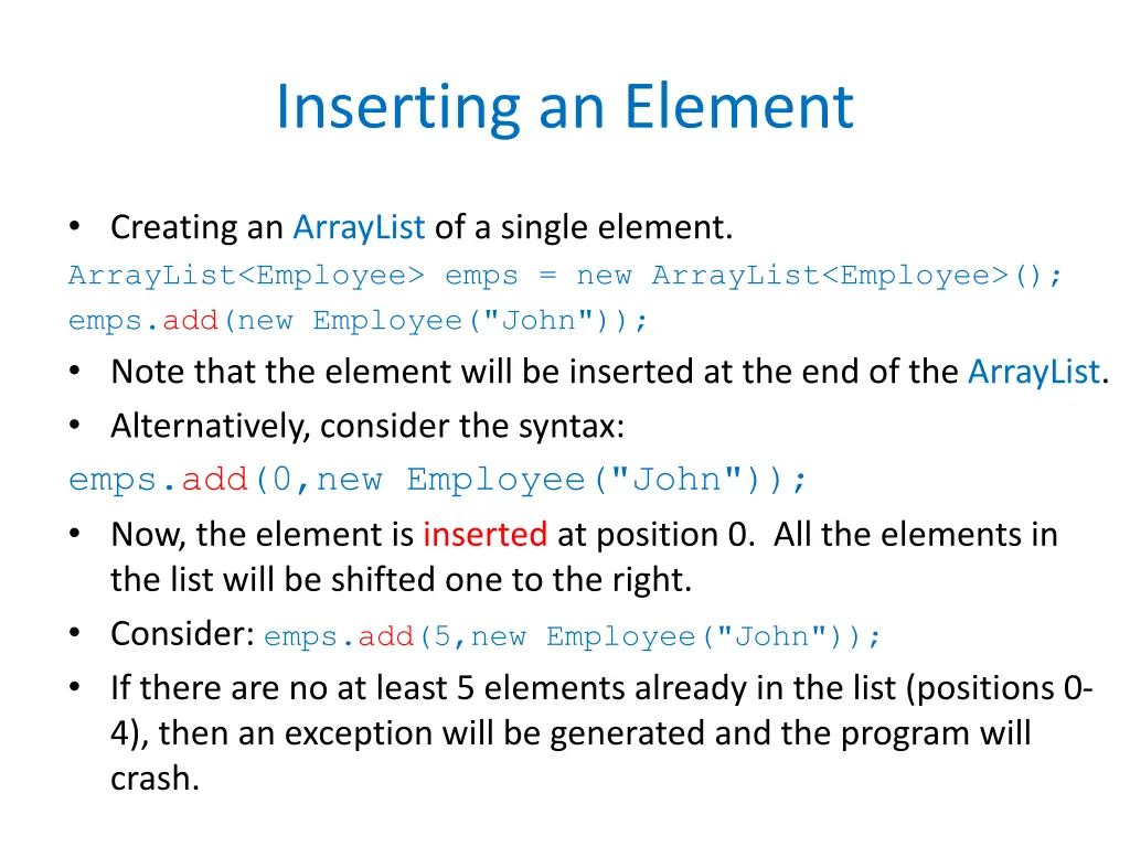 inserting an element