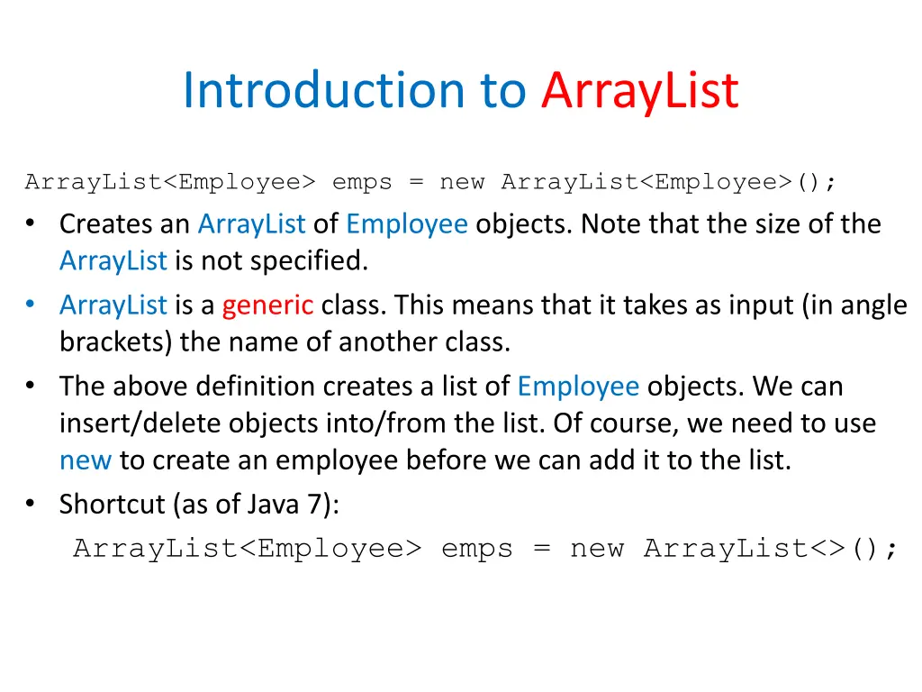 introduction to arraylist