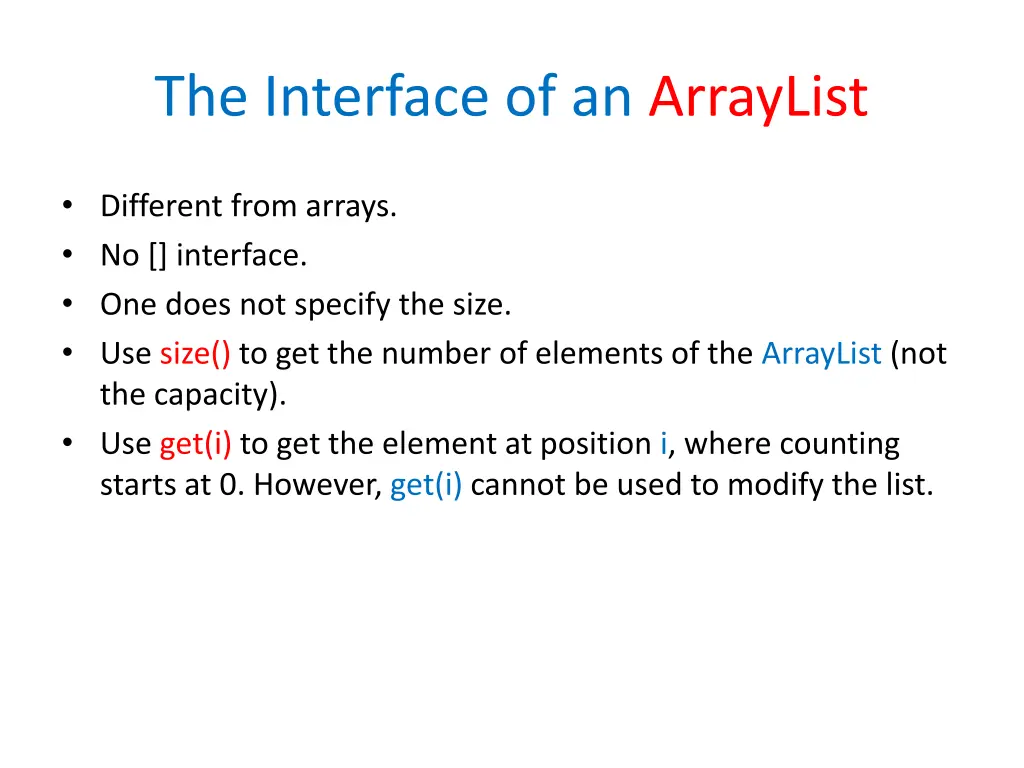 the interface of an arraylist